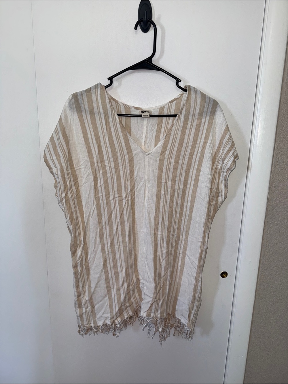 Billabong Beige and White Striped V-Neck Swim Coverup